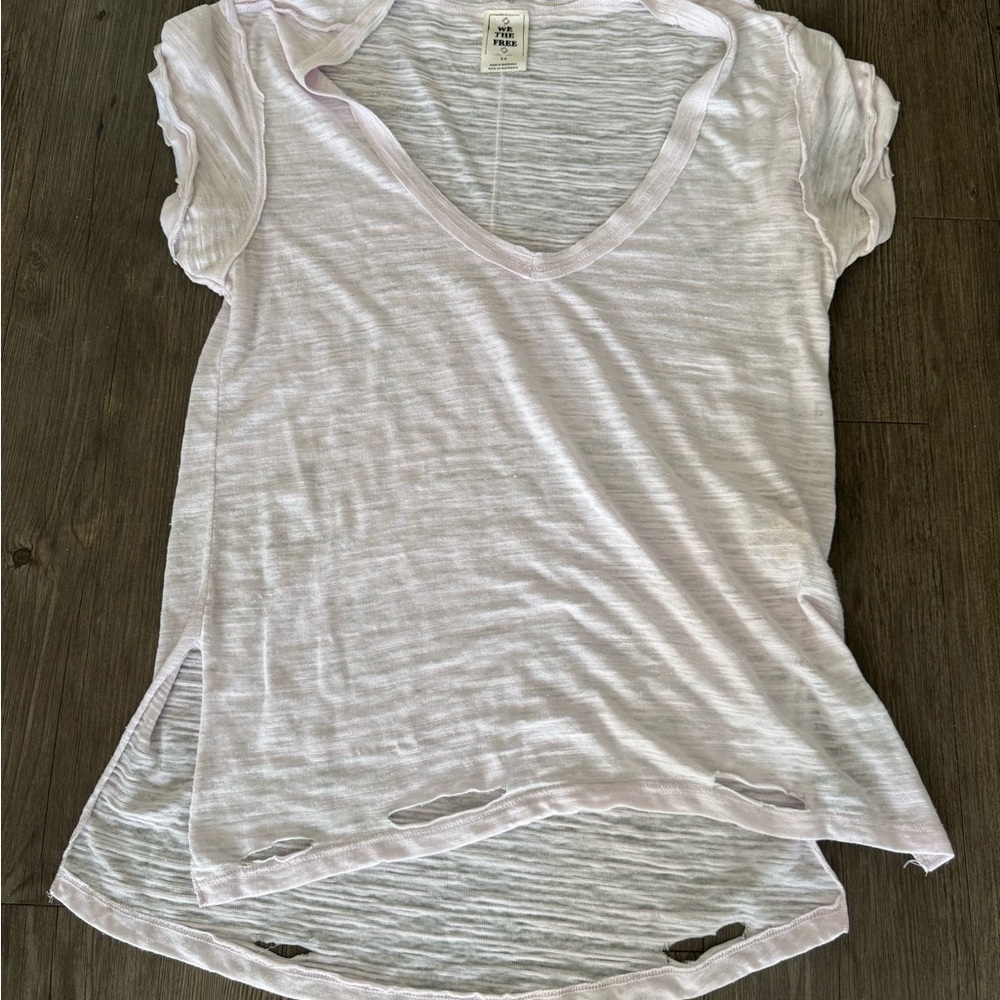 We The Free Light Pink Distressed V-Neck Tee